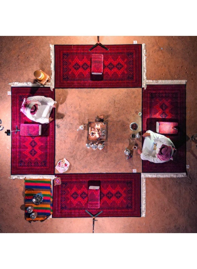 سجادتي باكج 4 مدّات البر خان محمدي م، بتصميم تراثي فاخر يضيف لمسة أصيلة ومميزة لأجواء الجلسات الخارجية.خيار مثالي للبر والرحلات والمخيمات باللون الأحمر مقاس المدة 150x80 سم - Image 1